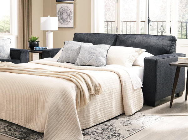 Front view of Altari Slate Chenille Queen Sleeper Sofa showing upholstery and cushions