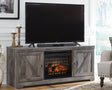 Wynnlow 63 inch gray TV stand with electric fireplace frontal view