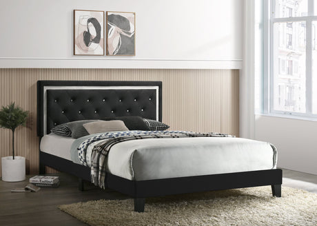 Front angle of Passion black velvet tufted platform full bed