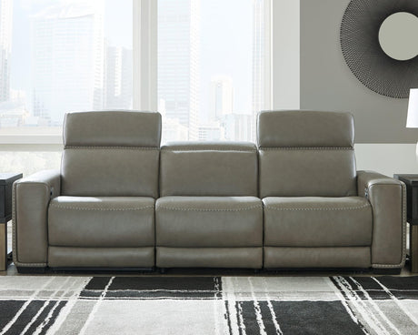 Correze Gray Leather 3-Piece Power Reclining Sectional sofa front angle