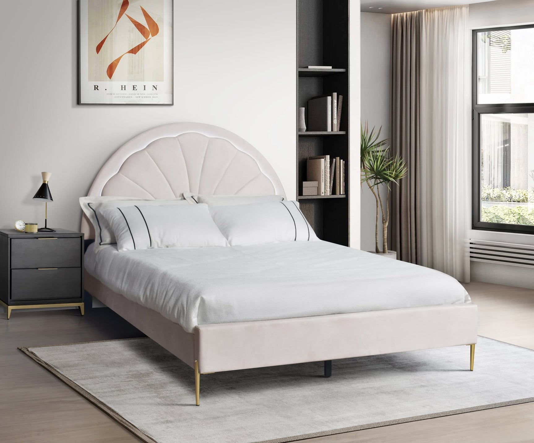 Flora Pink LED Platform Twin Bed, side view with headboard LEDs