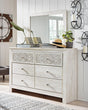 Paxberry Whitewash Dresser and Mirror - front angle showing drawers