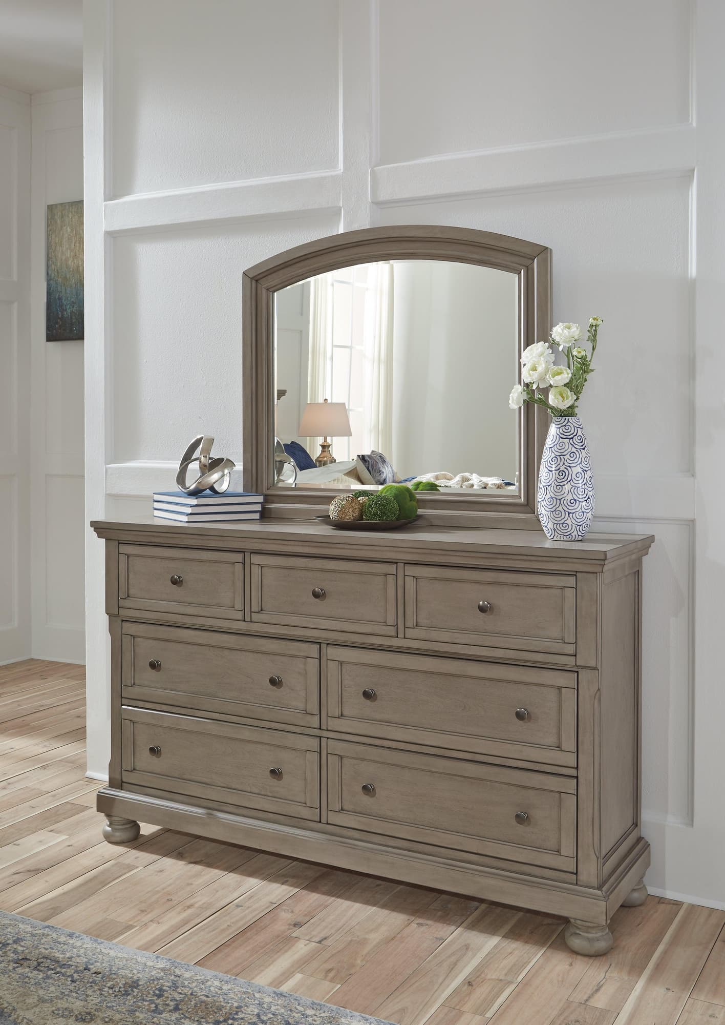 Lettner Light Gray Dresser and Mirror - front angle