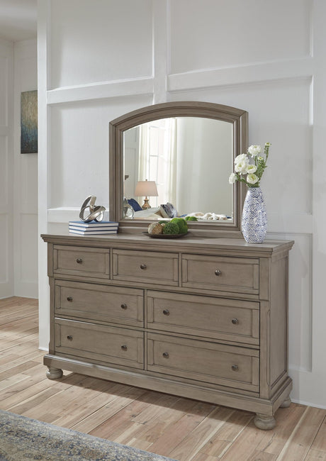 Lettner Light Gray Dresser and Mirror - front angle