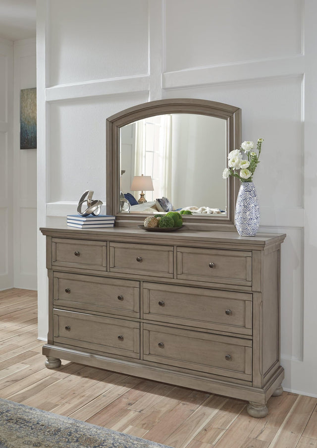 Lettner Light Gray Dresser and Mirror - front angle