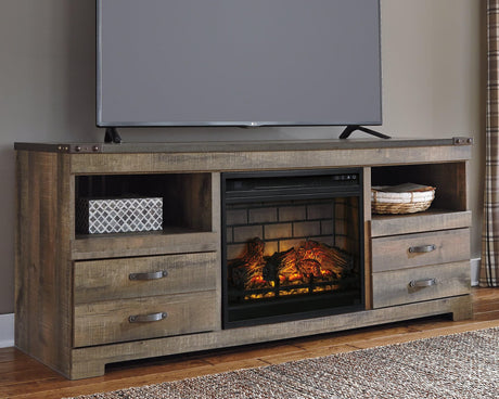 Trinell 63 inch brown TV stand with electric fireplace front view