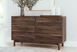 Calverson Mocha Dresser front angle view