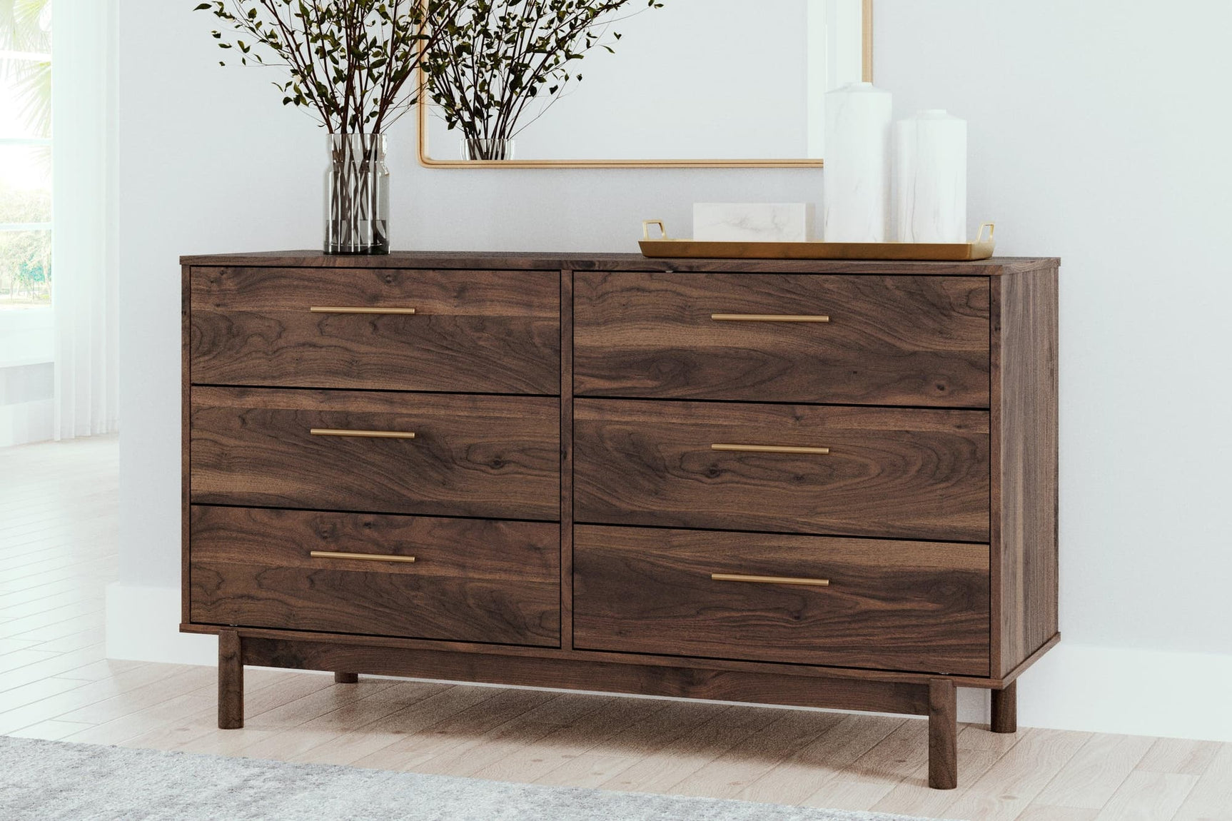 Calverson Mocha Dresser front angle view