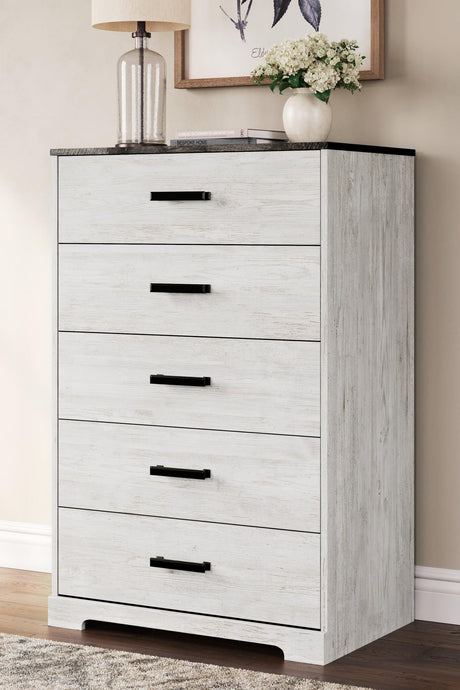 Shawburn chest of drawers with whitewash finish front view