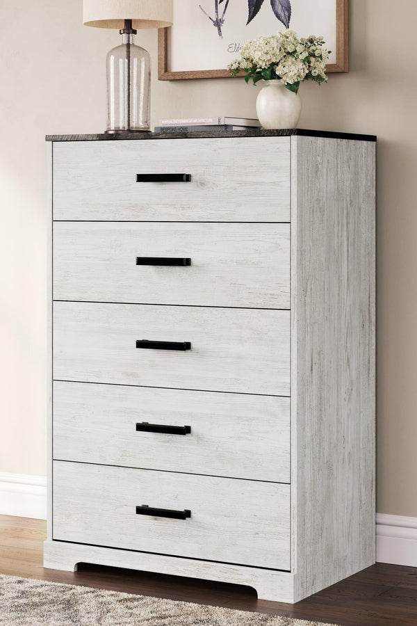 Shawburn chest of drawers with whitewash finish front view