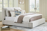 Jully Oatmeal Upholstered Platform Queen Bed front view