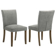 Cantley grey upholstered dining side chair front angle showing seat and legs