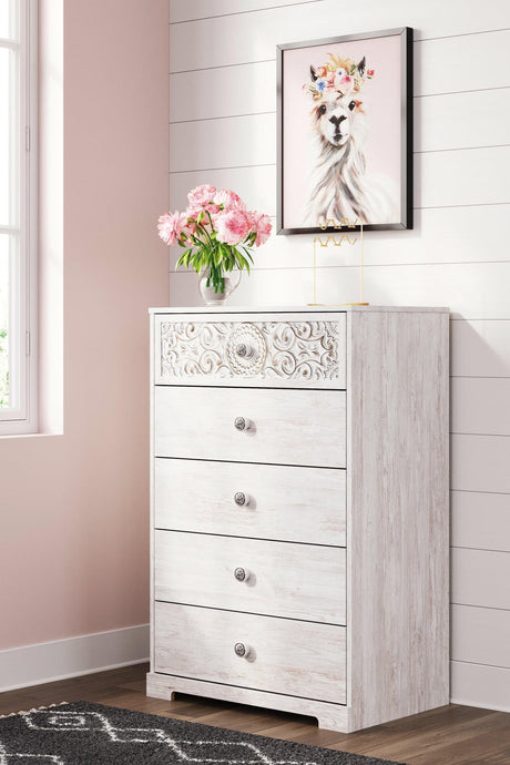 Paxberry Whitewash Chest Of Drawers front angle