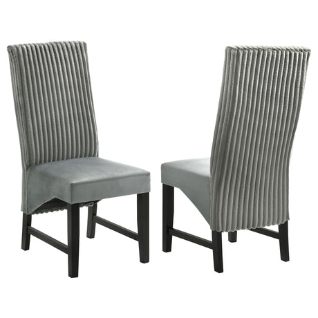 Barrand grey upholstered dining side chair front angle