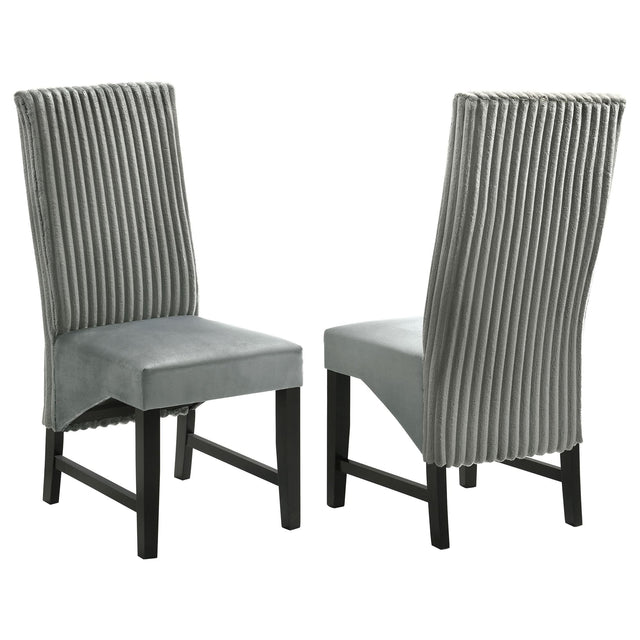 Barrand grey upholstered dining side chair front angle