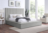 France Gray Velvet Upholstered Storage Platform King Bed front view