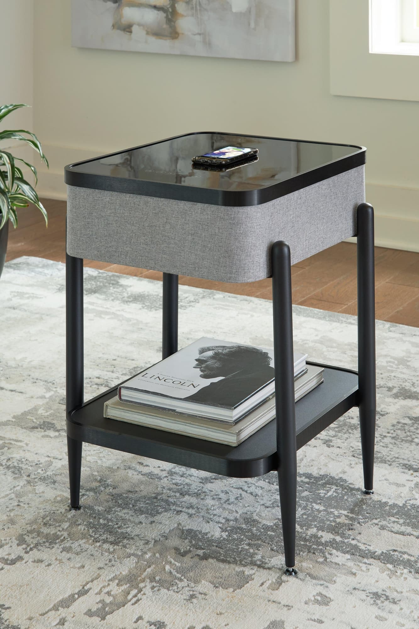 Jorvalee gray and black accent table front view