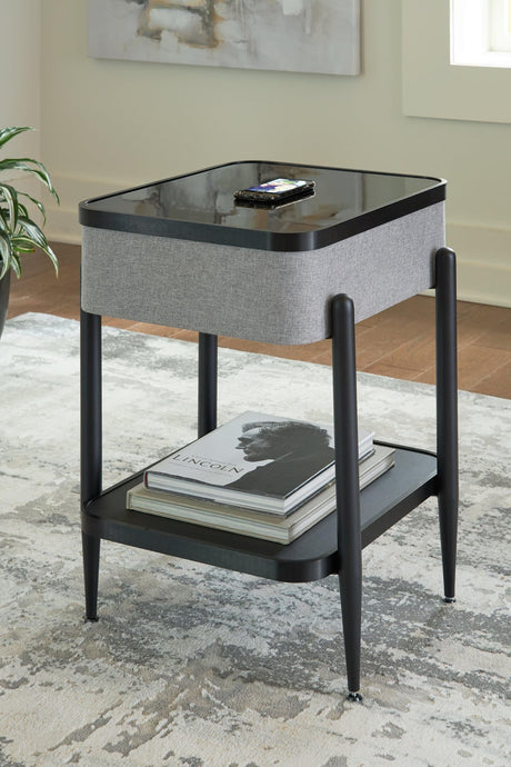 Jorvalee gray and black accent table front view