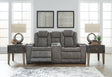 Next-Gen DuraPella Slate Faux Leather Power Reclining Loveseat with Console angled view