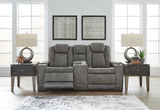 Next-Gen DuraPella Slate Faux Leather Power Reclining Loveseat with Console angled view