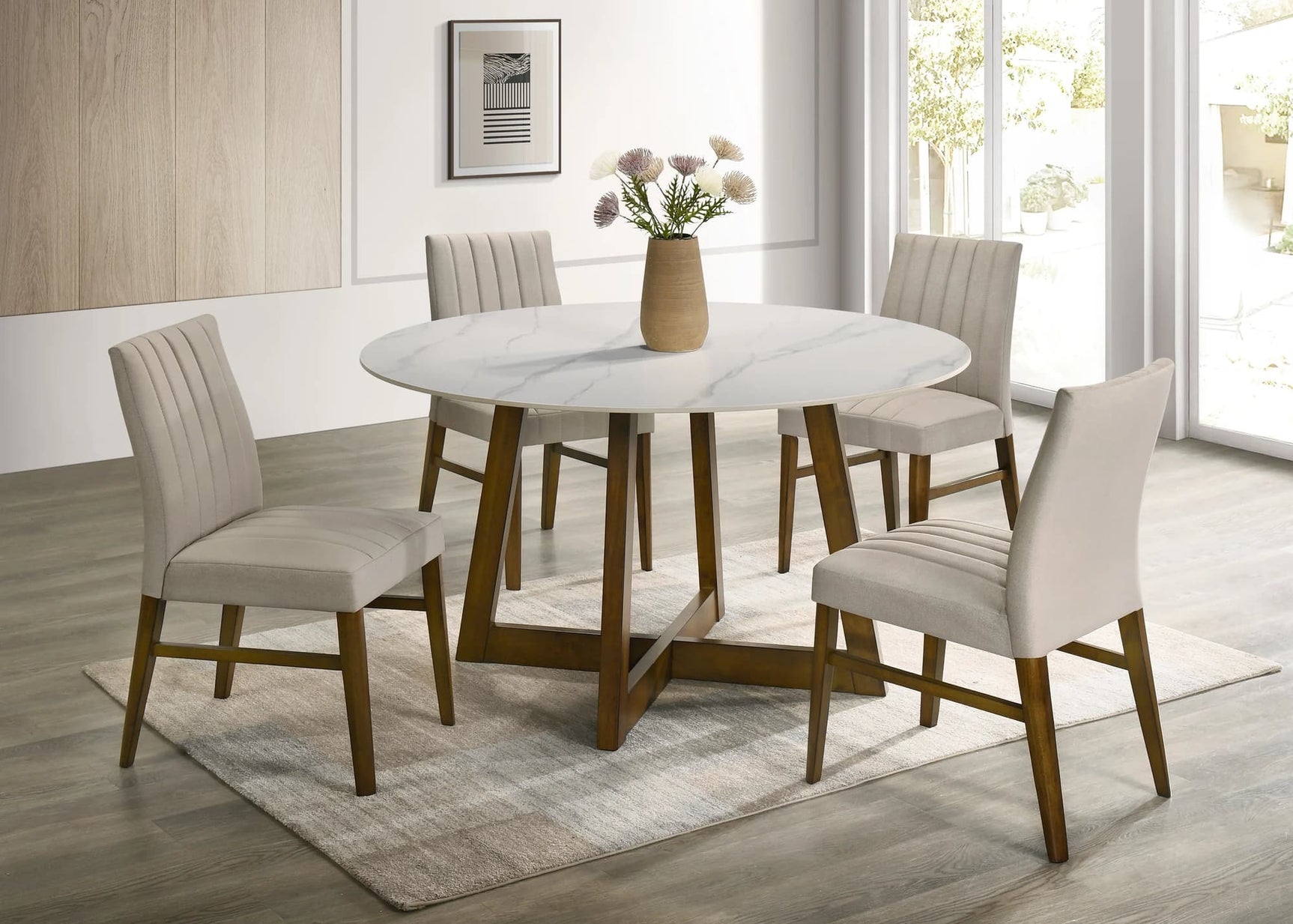 Enzo Dark Oak Dining Room Set showing table and four chairs