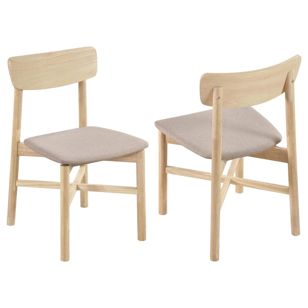 Parkridge white washed dining side chair front view with cushioned fabric seat