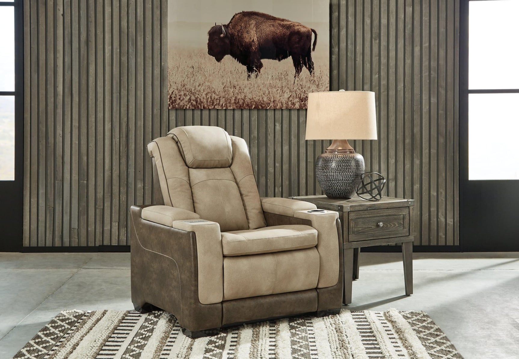 Next-Gen Durapella Sand Faux Leather Power Recliner front view