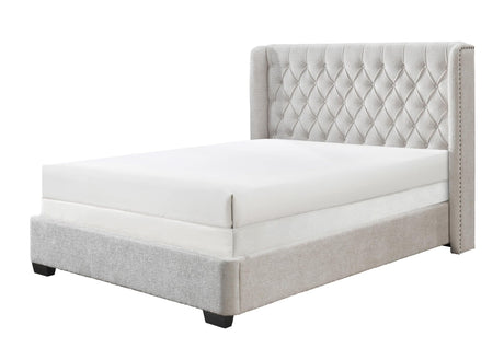 Daphne Gray Upholstered Tufted Panel Queen Bed front angle