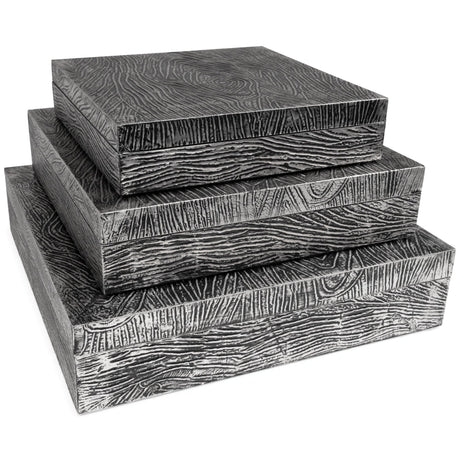 Keldy set of 3 antique pewter finish decorative boxes, front angle