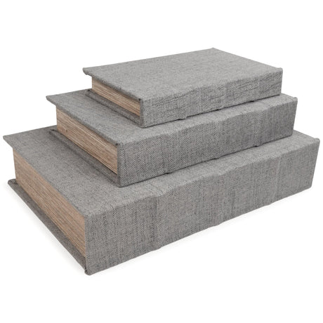 Jolina Gray Storage Box Set showing three sizes stacked