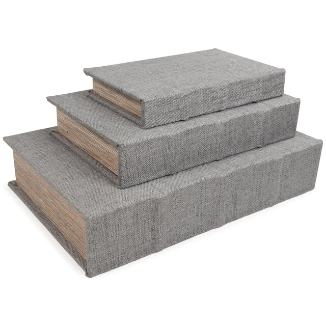 Jolina Gray Storage Box Set showing three sizes stacked