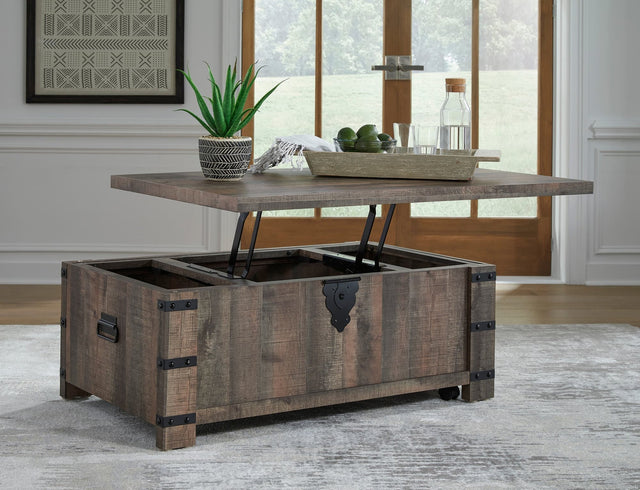 Hollum Rustic Brown Lift-Top Coffee Table front view