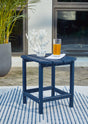 Sundown Treasure Blue End Table angled view showing slatted top