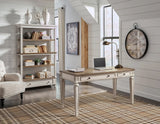 Realyn white and brown office desk angled front view