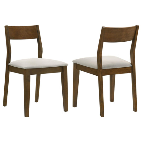 Almonte dining chair front view with dark brown upholstered seat