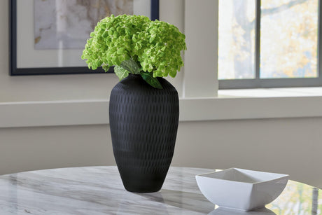 Etney slate vase front view showcasing cut-glass pattern