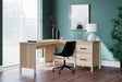 Battelle Tan Office Desk front view showing L-shaped configuration