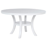 Judd 54-inch round pearl white dining table with storage shelf - front view