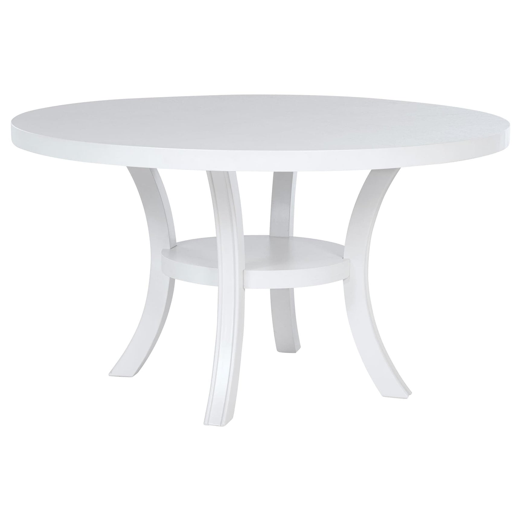 Judd 54-inch round pearl white dining table with storage shelf - front view