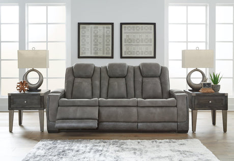 Next-Gen Durapella Slate Faux Leather Power Reclining Sofa angled open view