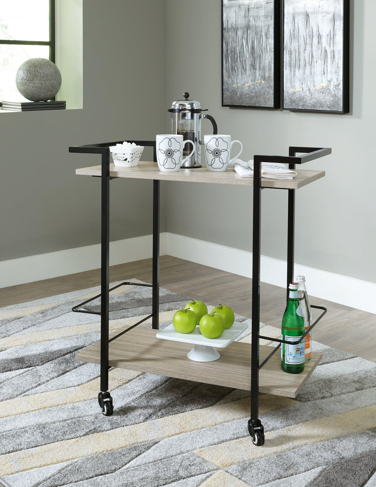 Waylowe Brown and Black Bar Cart front view