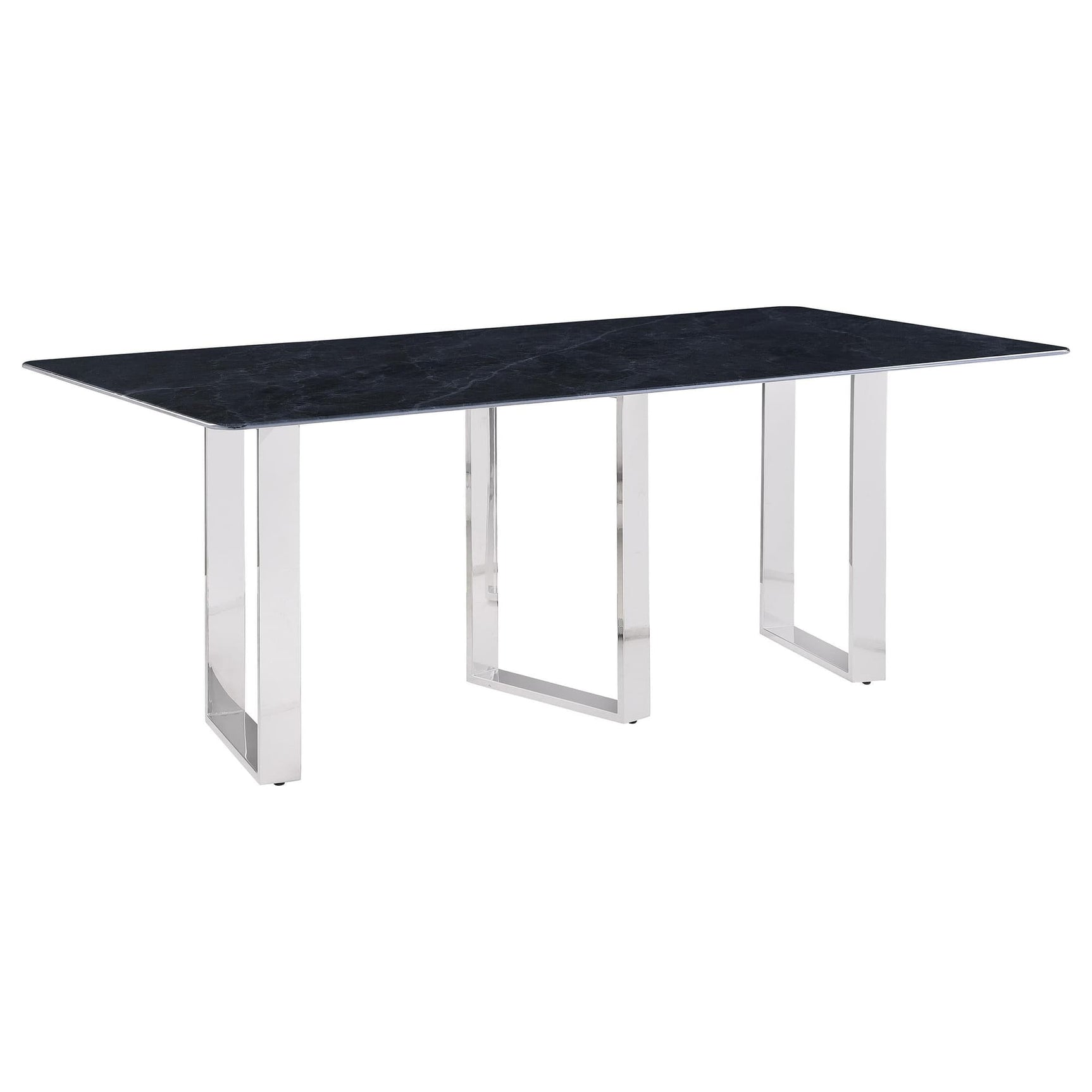 Desden 79-inch rectangular dining table with grey sintered stone top angled view