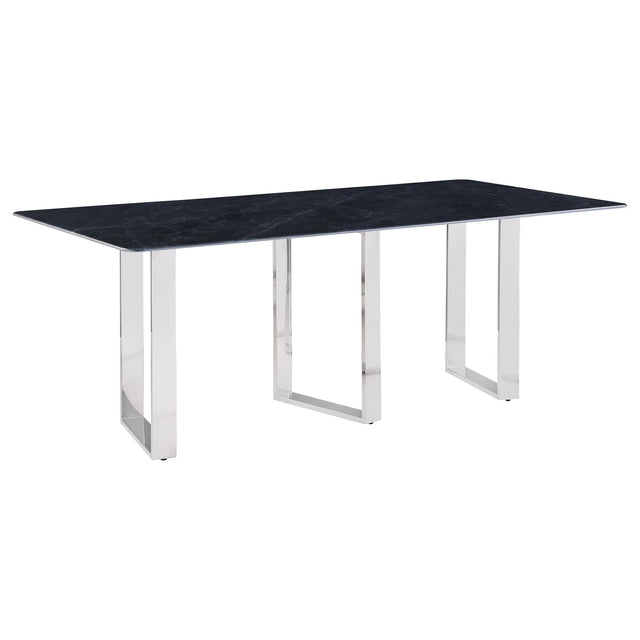 Desden 79-inch rectangular dining table with grey sintered stone top angled view