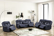 Luka blue oversized reclining sofa with drop-down table and cupholders
