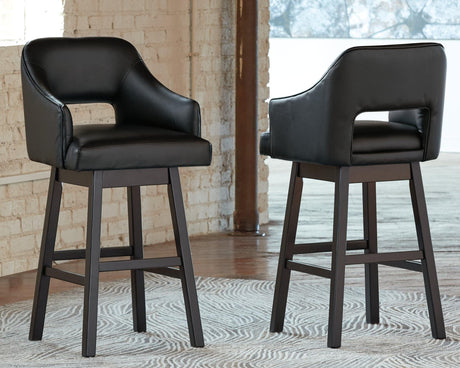 Tallenger bar stool in black and dark brown, front angle