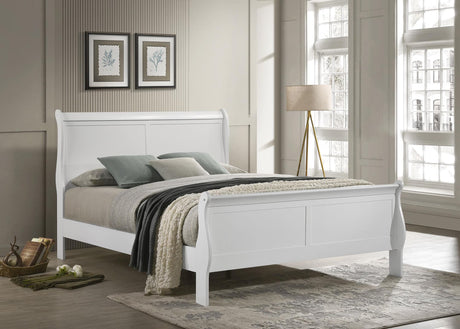 Louis Philippe 47-inch white queen sleigh panel bed front angle