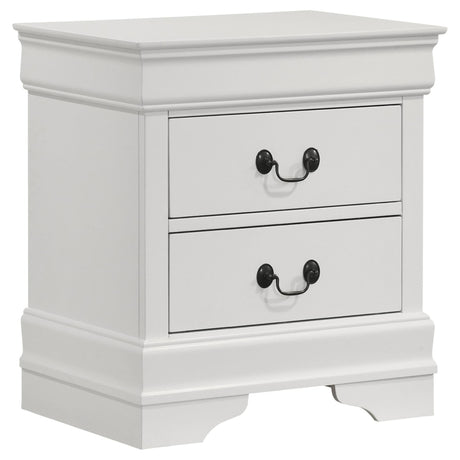 Louis Philippe white 2-drawer nightstand bedside table front view