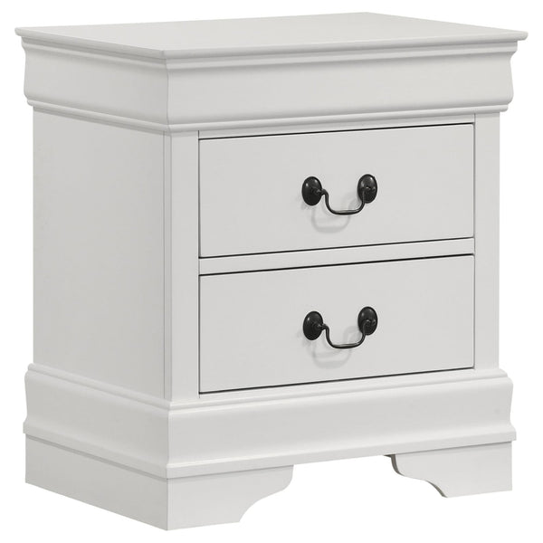 Louis Philippe white 2-drawer nightstand bedside table front view