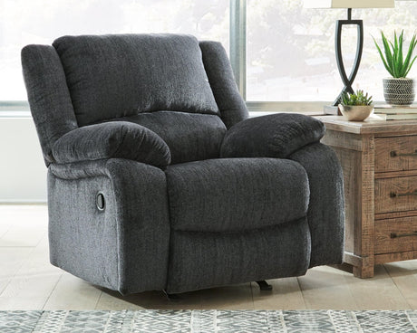 front view of Draycoll Slate Chenille Recliner in slate chenille fabric