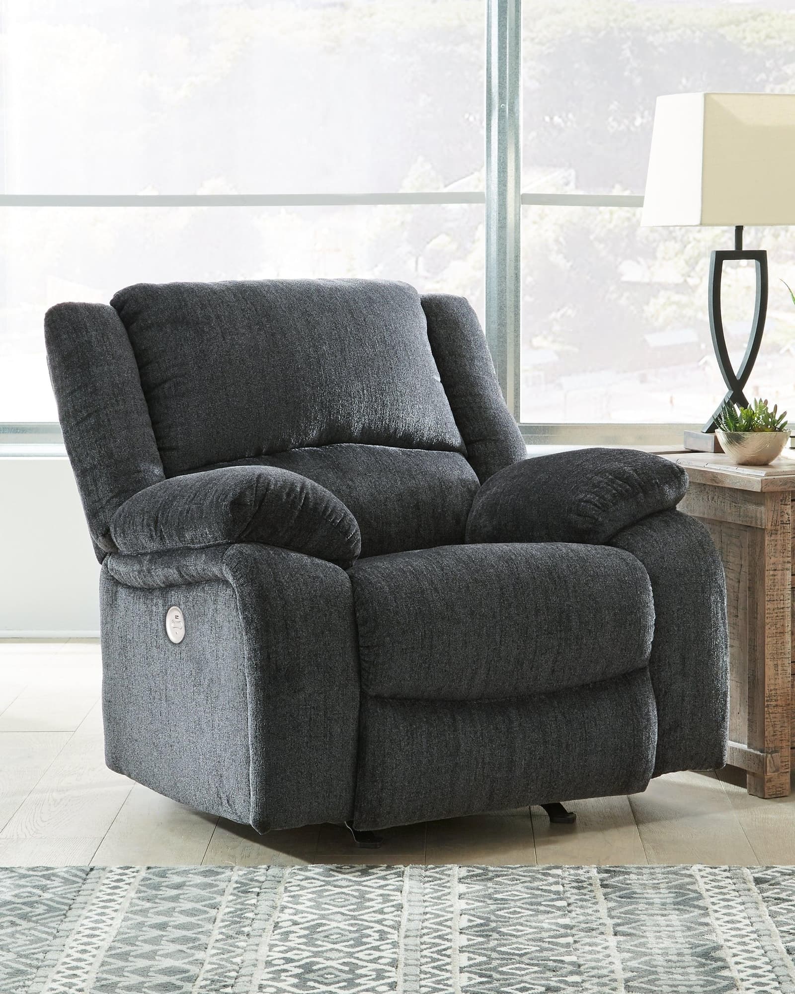 Draycoll Slate Chenille Power Recliner front view